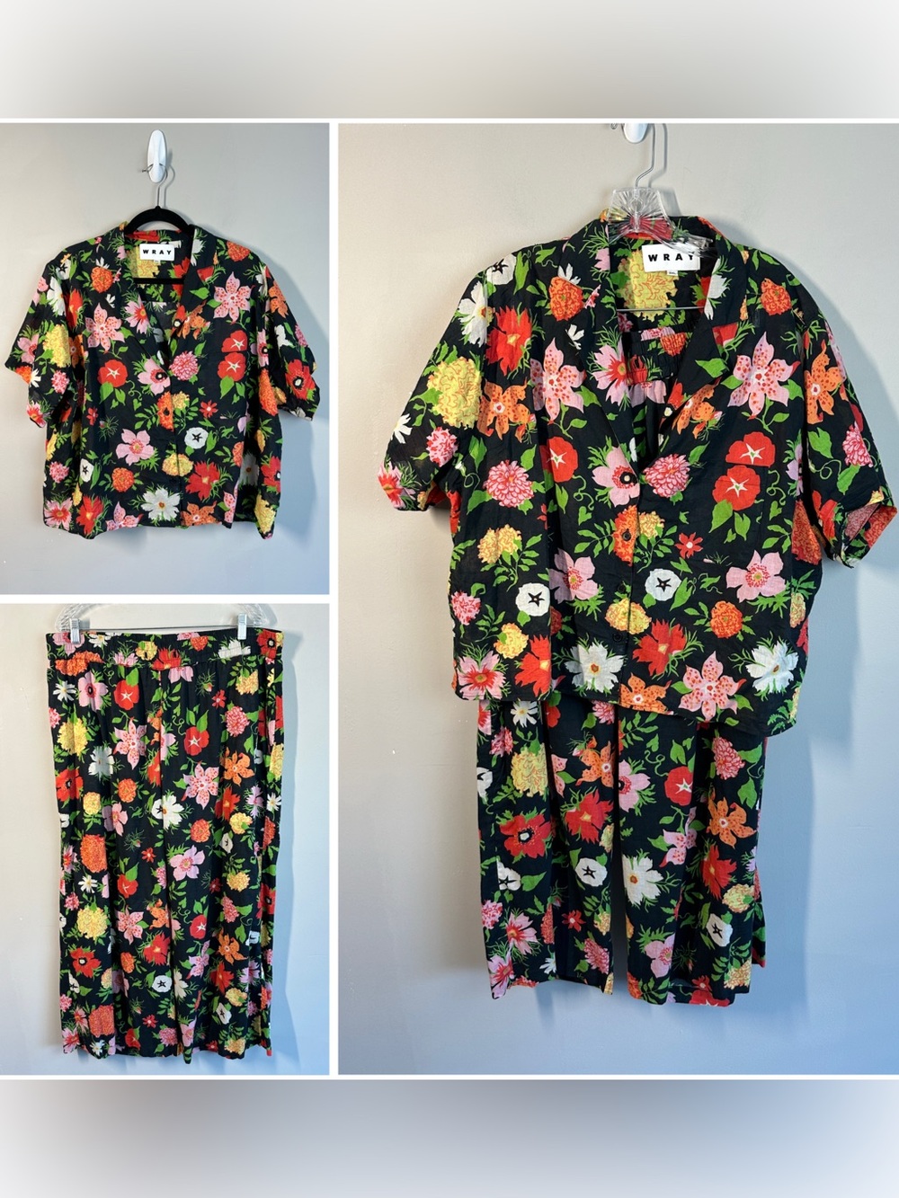 Wray NYC Matching Floral Top And Wide Leg Pants Set Size 2XL Boho Tropical